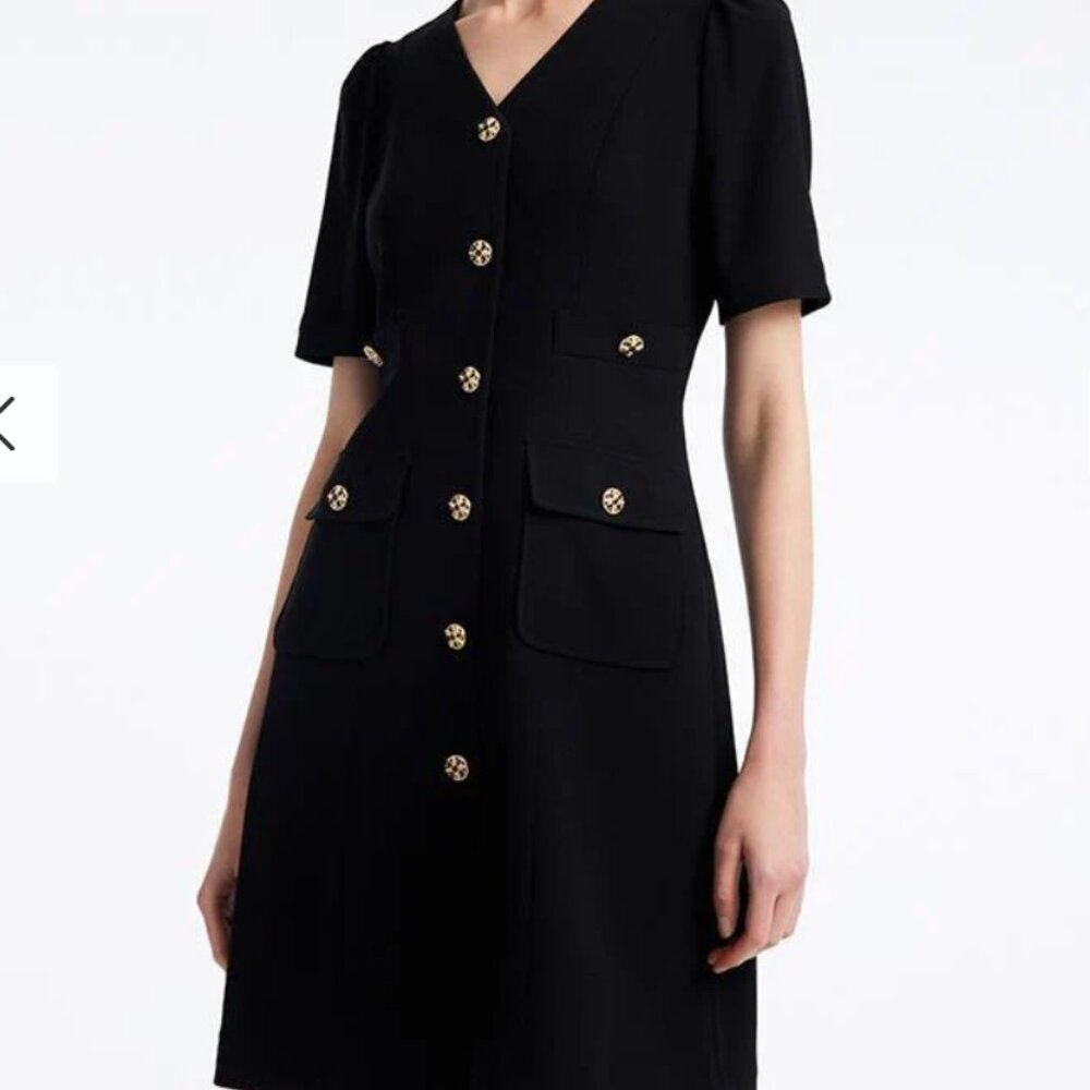 Goelia Black Triacetate Button Front Mini Dress Black / XXL